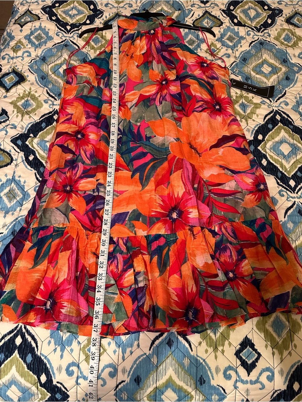 MSK Women's Printed Ruffle-Hem Halter Dress Orange & Pink Floral. Size M- NWT - Picture 11 of 16